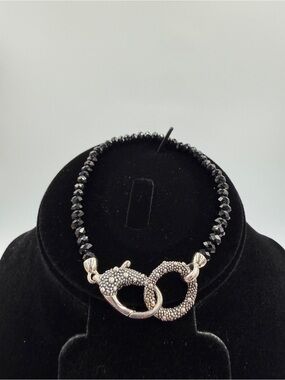 Michael Dawkins Silver Beaded Toggle Bracelet with Black Beads